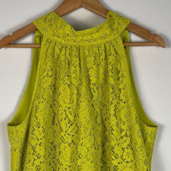 J Crew Tie Neck Sleeveless Lace Top‎ Chartreuse Scalloped Eyelash Hem Size M NEW - Picture 3 of 9